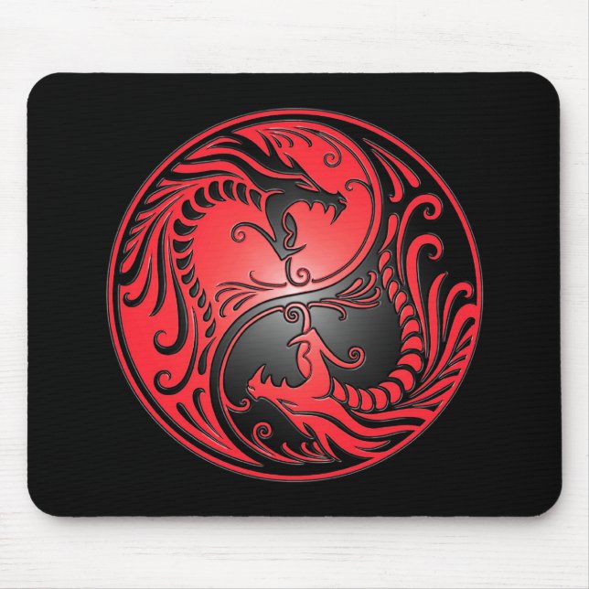 Tapis De Souris Dragons, rouge et noir de Yin Yang (Devant)