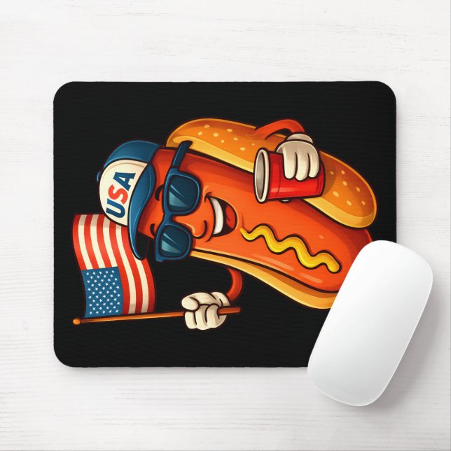 Tapis De Souris Drapeau 4 juillet Hotdog Funny Patriotique USA (Avec souris)