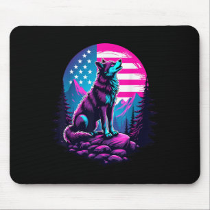 Tapis De Souris Drapeau américain 4 juillet hurlant loup sous l'US