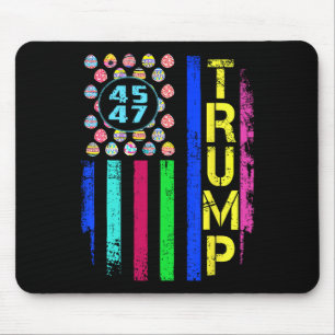 Tapis De Souris Drapeau américain avec des œufs drôle Trump 45 47 