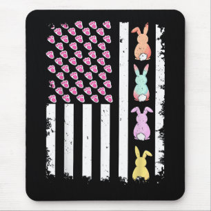 Tapis De Souris Drapeau américain avec lapin pour le jour de Pâque