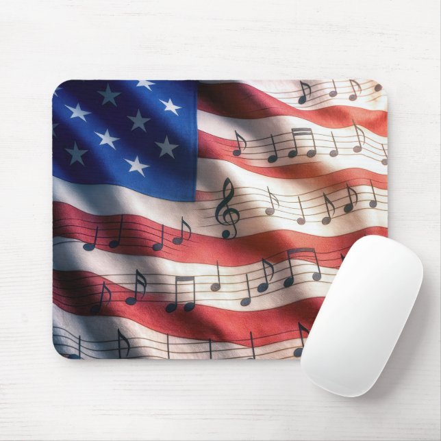 Tapis De Souris Drapeau américain avec notes de musique (Avec souris)