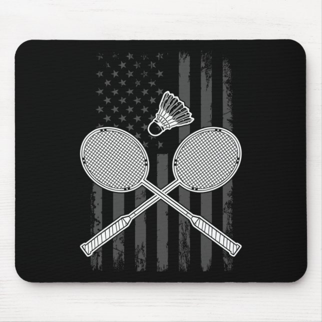 Tapis De Souris Drapeau Américain Badminton Et Navette (Devant)