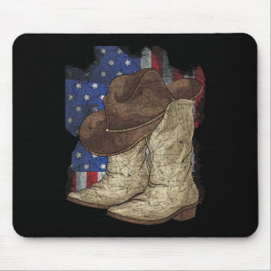 Tapis De Souris Drapeau américain Casquette Cowboy Bottes de Cowbo