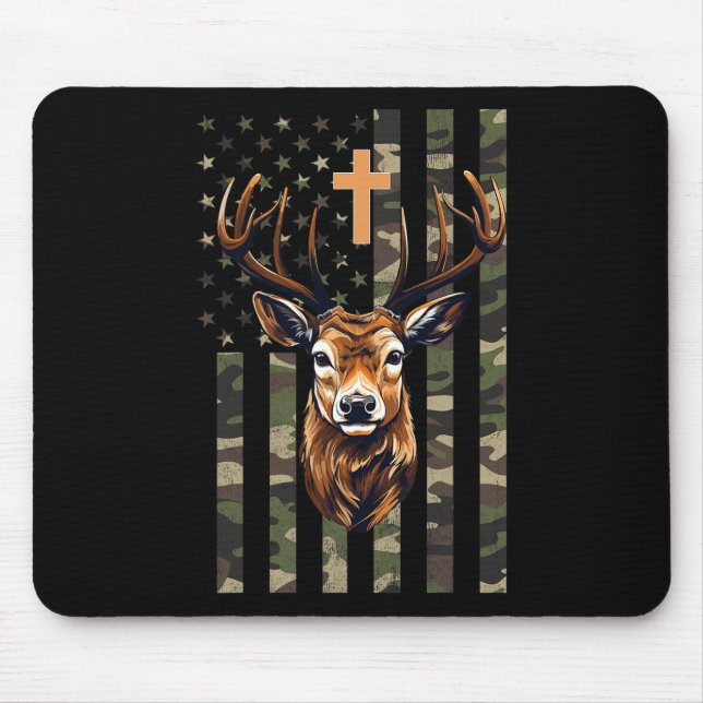 Tapis De Souris Drapeau américain Christian Deer Hunting Camo (Devant)