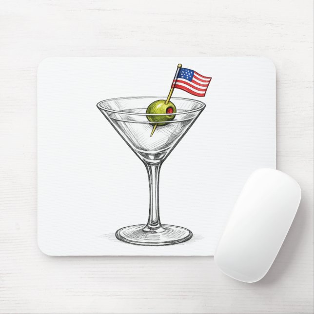 Tapis De Souris Drapeau américain dans un Martini (Avec souris)