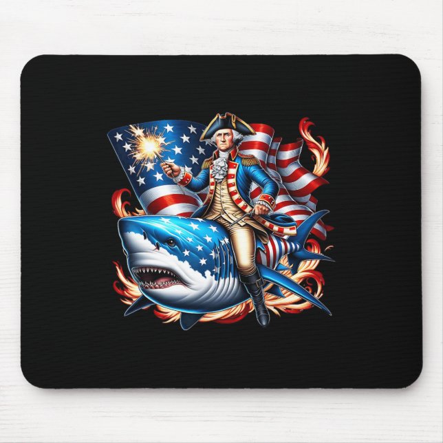 Tapis De Souris Drapeau américain drôle de Washington Riding Shark (Devant)
