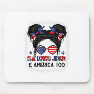 Tapis De Souris Drapeau Américain Elle Aime Jésus Et L'Amérique Au