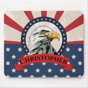 Tapis De Souris Drapeau américain et aigle à tête blanche