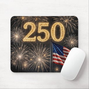 Tapis De Souris Drapeau américain et feux d'artifice pour le 250e 
