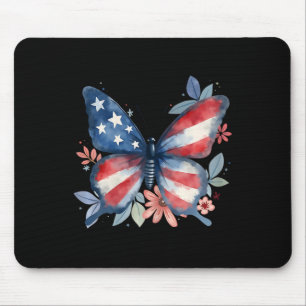 Tapis De Souris Drapeau Américain Fleur De Papillon Usa 4 Juillet