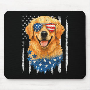 Tapis De Souris Drapeau Américain Golden Retriever Usa Rétro 4 Jui