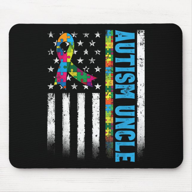Tapis De Souris Drapeau américain rétro Autisme conscience oncle (Devant)