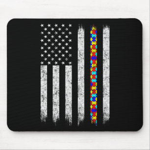Tapis De Souris Drapeau américain sensibilisation sur l'autisme