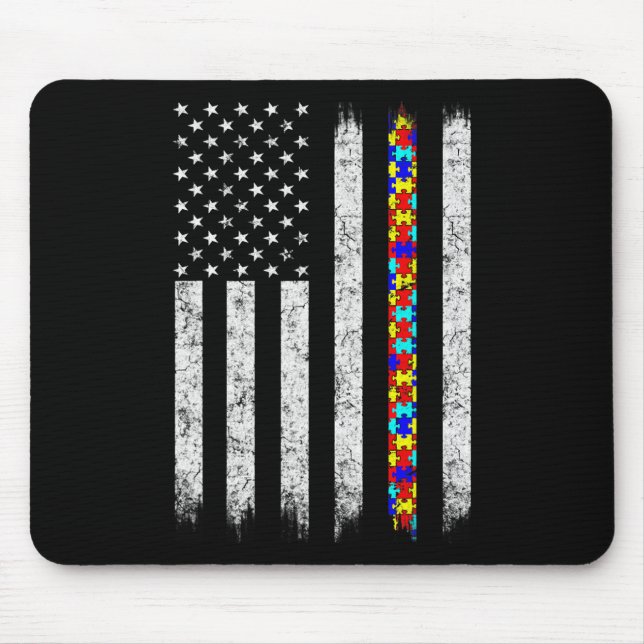 Tapis De Souris Drapeau américain sensibilisation sur l'autisme (Devant)