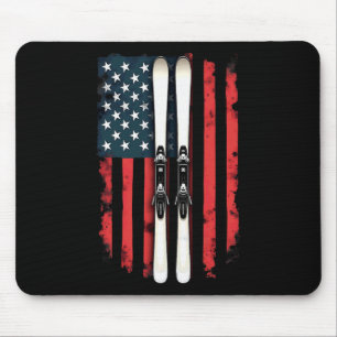 Tapis De Souris Drapeau américain Ski alpin 1