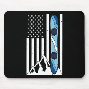 Tapis De Souris Drapeau américain Snowboard Mountain Snowboardeur