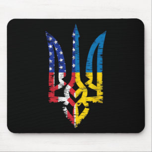 Tapis De Souris Drapeau américain Ukraine vintage soutien trident