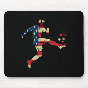 Tapis De Souris Drapeau américain Usa Joueur de football Silhouett