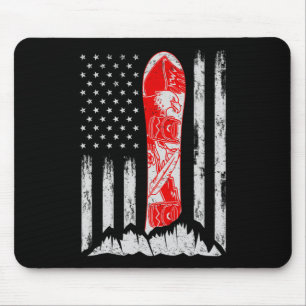 Tapis De Souris Drapeau américain Vintage Cool Snowboard Ski Sno