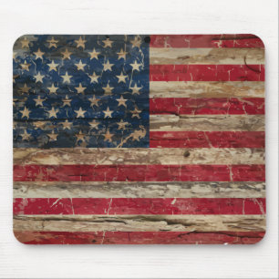 Tapis De Souris Drapeau américain vintage en bois