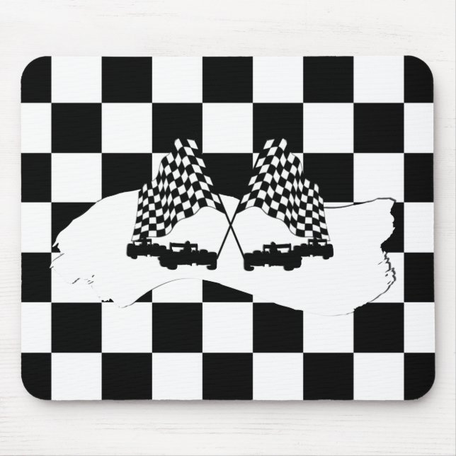Tapis De Souris Drapeau Checker et voitures de course (Devant)