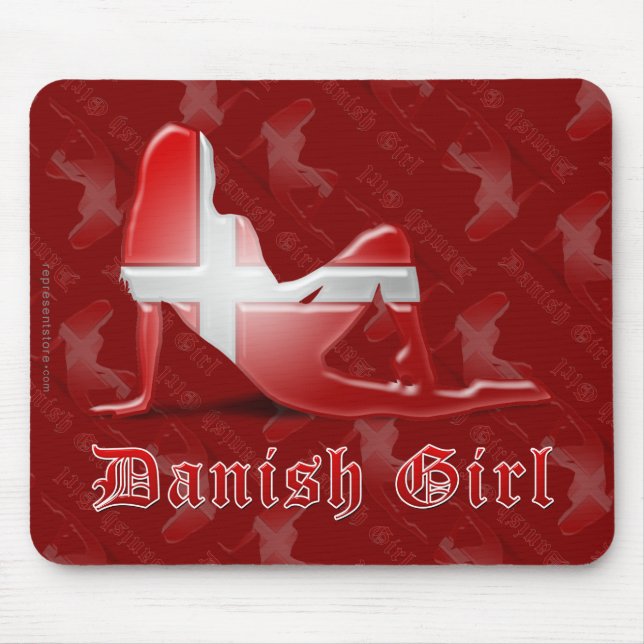 Tapis De Souris Drapeau danois de silhouette de fille (Devant)