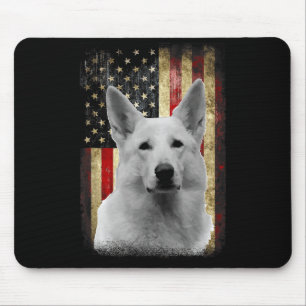 Tapis De Souris Drapeau de berger allemand blanc patriotique améri
