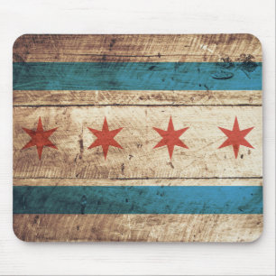 Tapis De Souris Drapeau de Chicago sur le vieux grain en bois