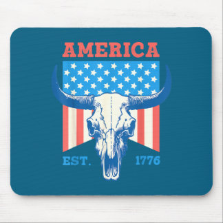 Tapis De Souris Drapeau de crâne de taureau vintage America est 17