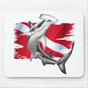 Tapis De Souris Drapeau de piqué avec le requin-plongeur de
