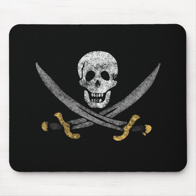 Tapis De Souris Drapeau de pirate crâne et épées (Devant)