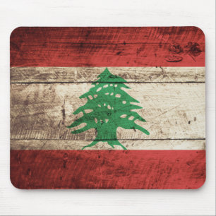 Tapis De Souris Drapeau du Liban sur le vieux grain en bois