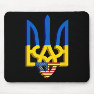 Tapis De Souris Drapeau et armoiries de l'Ukraine avec fla américa