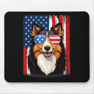 Tapis De Souris Drapeau États-Unis Amérique Rough Collie Chien 4 J