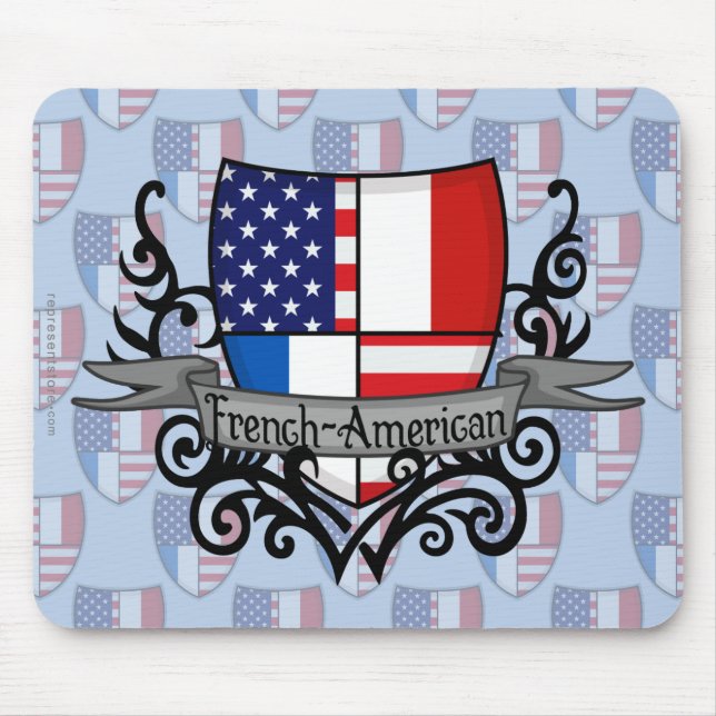 Tapis De Souris Drapeau Français-Américain de bouclier (Devant)