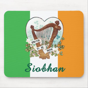 Tapis De Souris Drapeau irlandais avec harpe Vintage et Shamrock P
