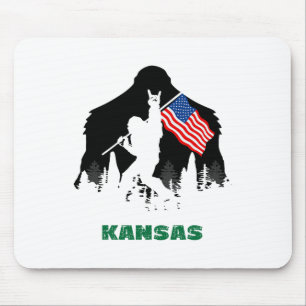 Tapis De Souris Drapeau Retro Sasquatch Kansas Usa Bigfoot Randonn