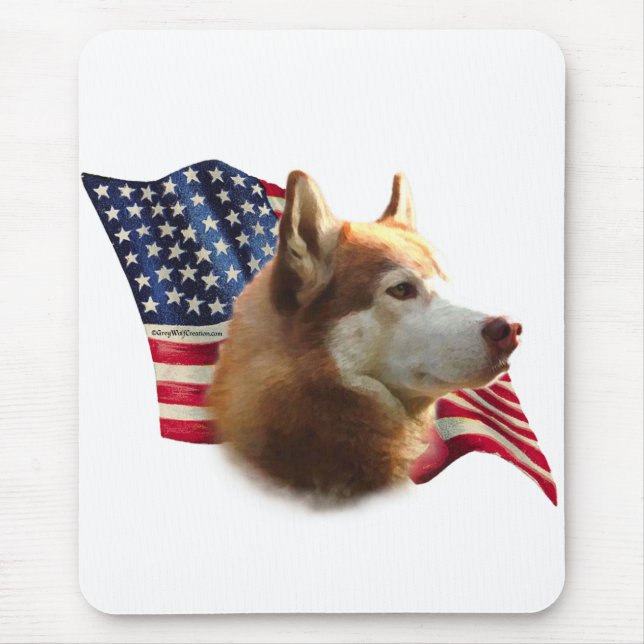 Tapis De Souris Drapeau rouge sibérien Husky (Devant)