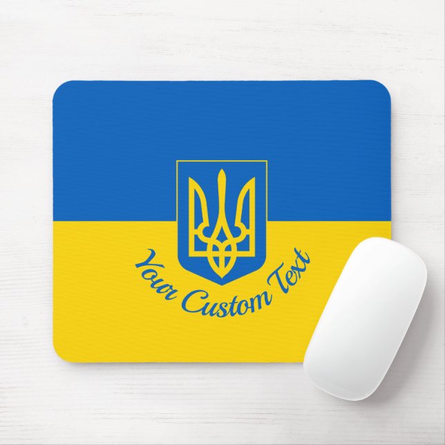 Tapis De Souris Drapeau ukrainien avec blason et texte personnalis (Avec souris)