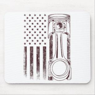 Tapis De Souris Drapeau vintage Américain Piston Funny Muscle Car
