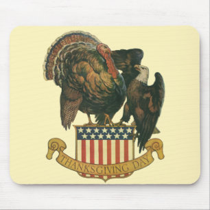 Tapis De Souris Drapeau vintage Thanksgiving Turquie, Aigle, Drape