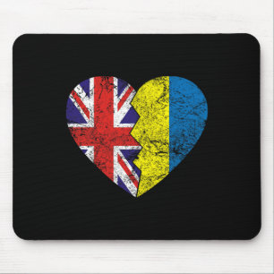Tapis De Souris Drapeaux Ukrainiens Britanniques Cœur Royaume-Uni