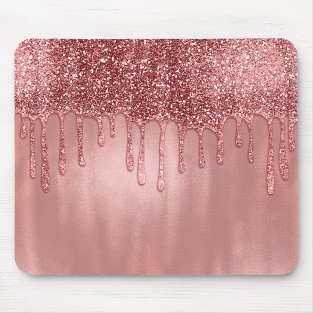 Tapis De Souris Dripping in Rose Gold Glitter Pretty Pink Drips (Devant)