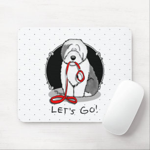Tapis De Souris Drôle Allons-y ! Walk Old English Sheepdog (Gris 1