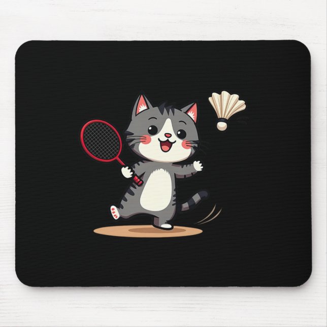 Tapis De Souris Drôle Badminton mignon Chat Racket Shutette Hommes (Devant)