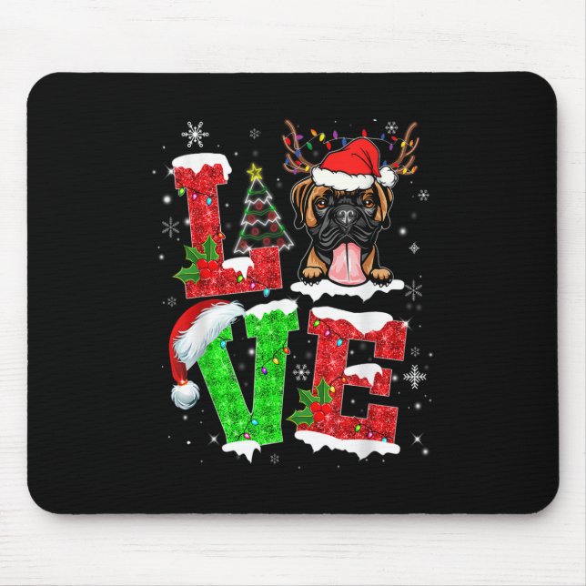 Tapis De Souris Drôle Boxer Chien Arbre Lumières de Noël Joyeux Py (Devant)