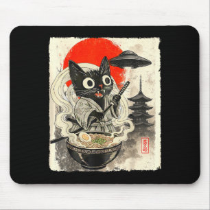 Tapis De Souris Drôle Chat Noir Ramen Alien Ufo Abduction Japonais