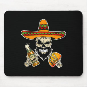 Tapis De Souris Drôle Crâne Mexicain À Sucre Avec Tacos Et Bière