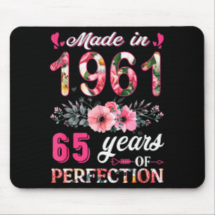 Tapis De Souris Drôle de 65 ans fait en 1961 Floral 65e anniversai